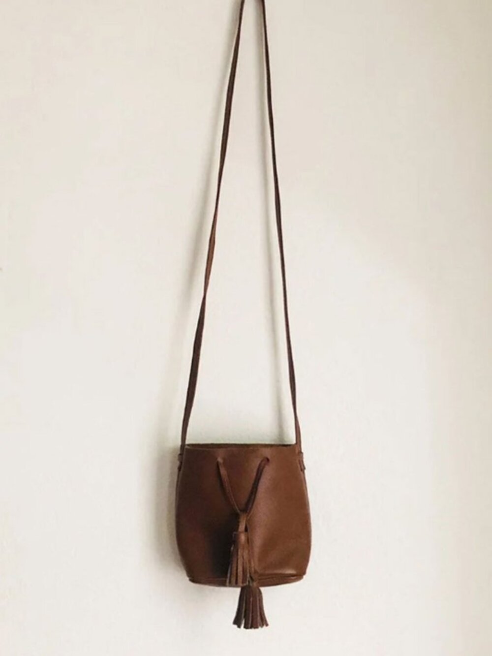 Shaffer Los Angeles Brown Leather Greta Crossbody Bag 8.5"x6"x2"